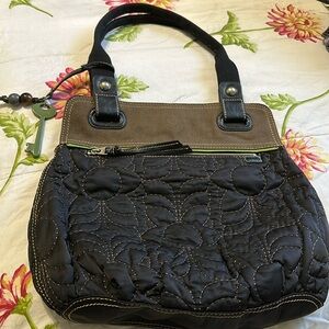 💖Fossil black quilted shoulder bag with brown accent